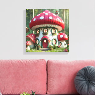 Enchanting Mushroom House - Whimsical Fairytale Canvas Print
