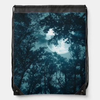 Enchanting Night Forest with Full Moon Drawstring Bag