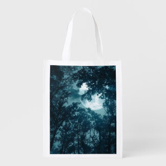 Enchanting Night Forest with Full Moon Grocery Bag