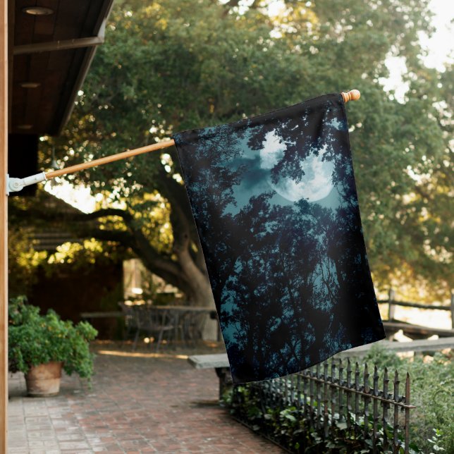 Enchanting Night Forest with Full Moon House Flag (In SItu)