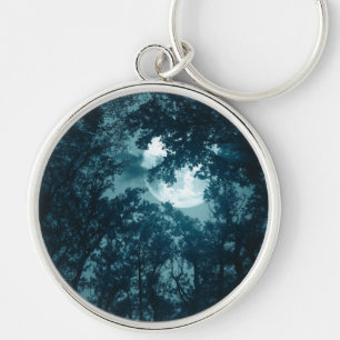 Enchanting Night Forest with Full Moon Keychain
