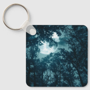 Enchanting Night Forest with Full Moon Keychain