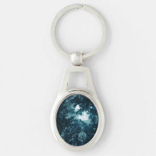 Enchanting Night Forest with Full Moon Keychain