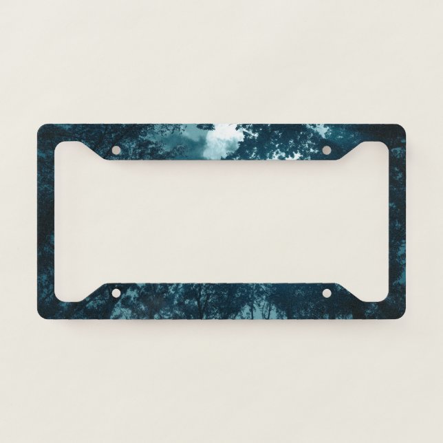 Enchanting Night Forest with Full Moon License Plate Frame (Front)