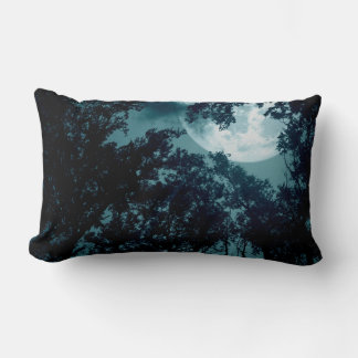 Enchanting Night Forest with Full Moon Lumbar Pillow