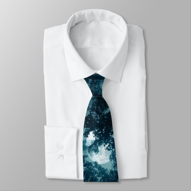 Enchanting Night Forest with Full Moon Neck Tie (Tied)