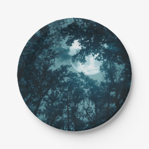 Enchanting Night Forest with Full Moon Paper Plates