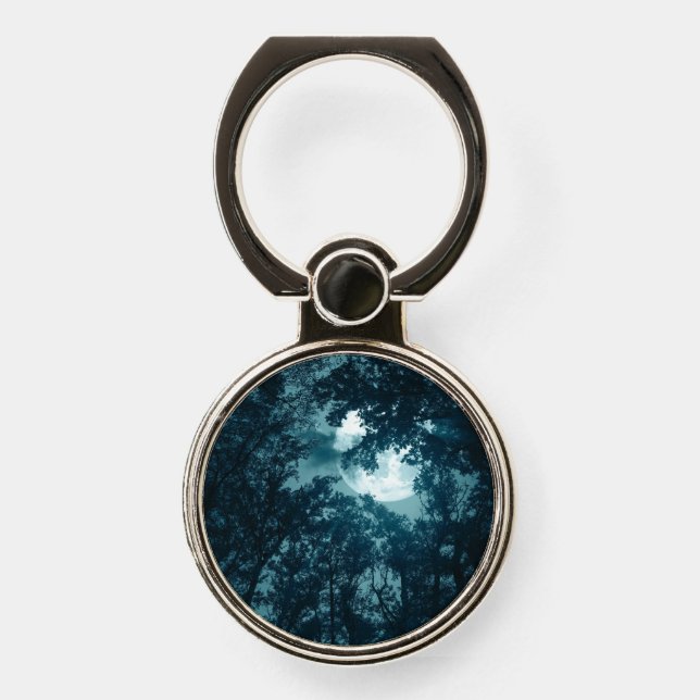 Enchanting Night Forest with Full Moon Phone Ring Stand (Front)