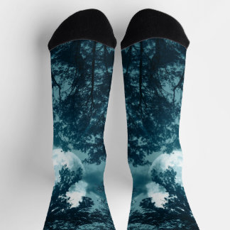 Enchanting Night Forest with Full Moon Socks