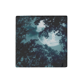 Enchanting Night Forest with Full Moon Stone Magnet