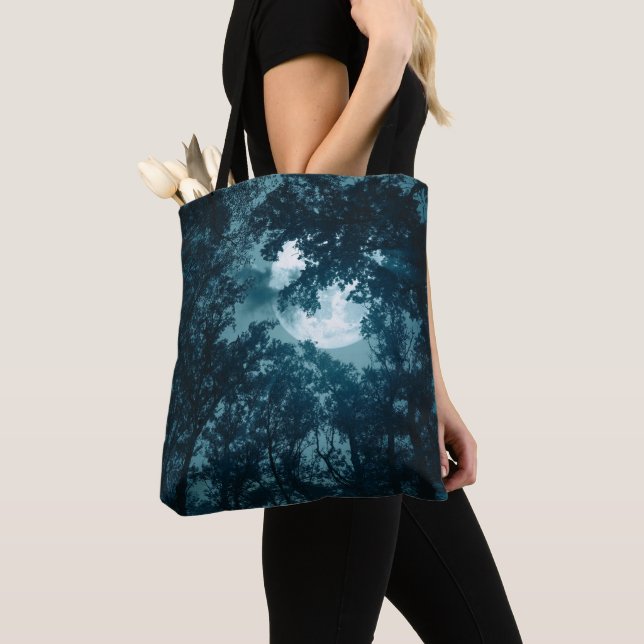 Enchanting Night Forest with Full Moon Tote Bag (Close Up)
