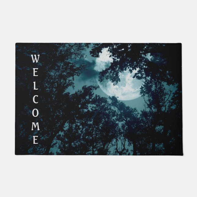 Enchanting Night Forest with Full Moon Welcome Doormat (Front)