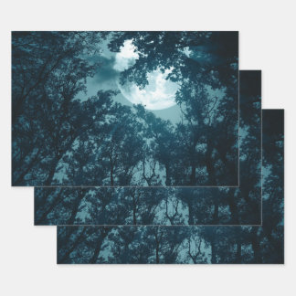 Enchanting Night Forest with Full Moon Wrapping Paper Sheets