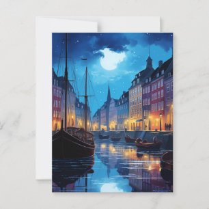 Enchanting Nyhavn Copenhagen Night Canal Scene Postcard