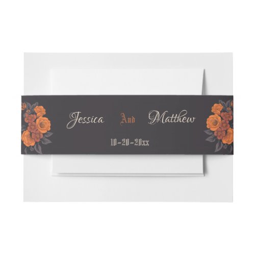 Enchanting Orange Bouquet on Cream Skull Invitation Belly Band