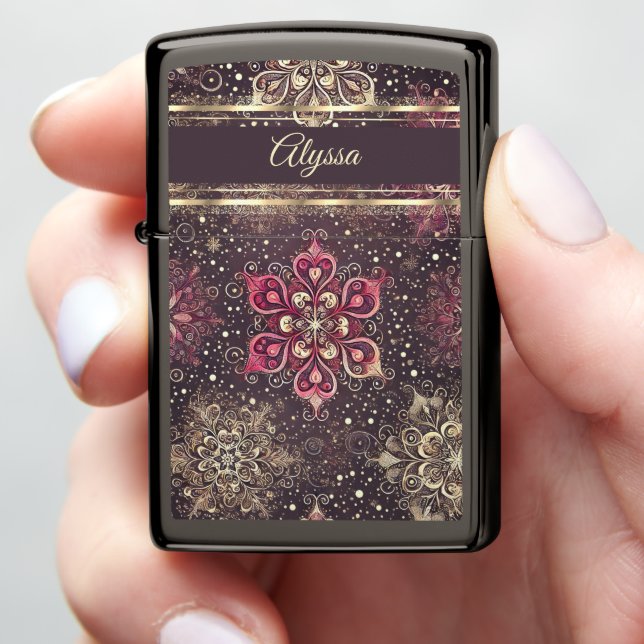 Enchanting Ornate Snowflakes Zippo Lighter (In Hand)