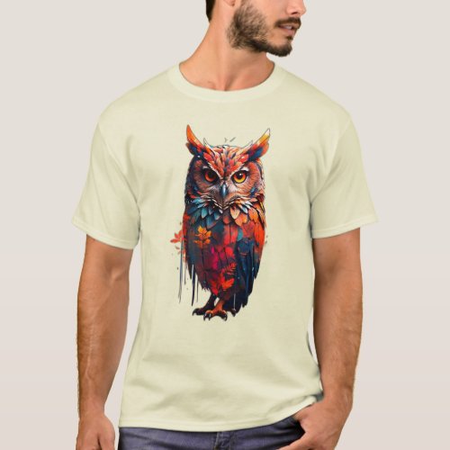 Enchanting Owl Forest Double Exposure Silhouette T_Shirt