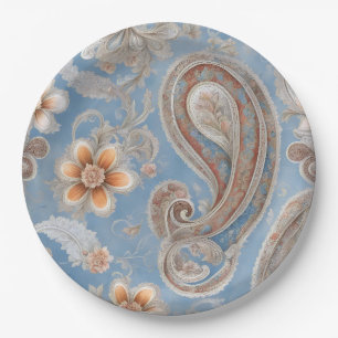 Enchanting Paisley Peach and Blue Paper Plates