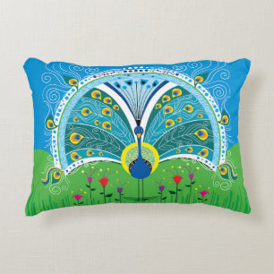 Enchanting Peacock Symmetry Accent Pillow