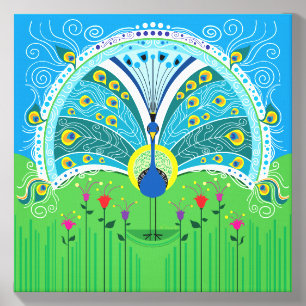 Enchanting Peacock Symmetry Canvas Photo Tile