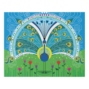 Enchanting Peacock Symmetry Faux Canvas Print