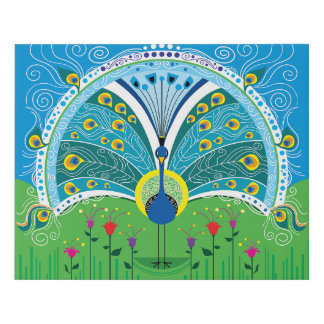 Enchanting Peacock Symmetry Faux Canvas Print