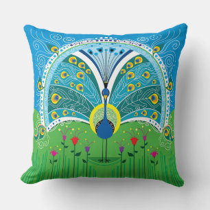 Enchanting Peacock Symmetry Throw Pillow