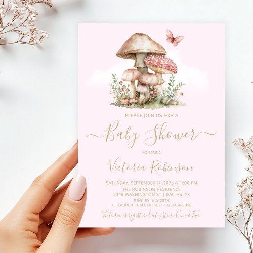 Enchanting Pink Forest Mushroom Baby Shower  Invitation