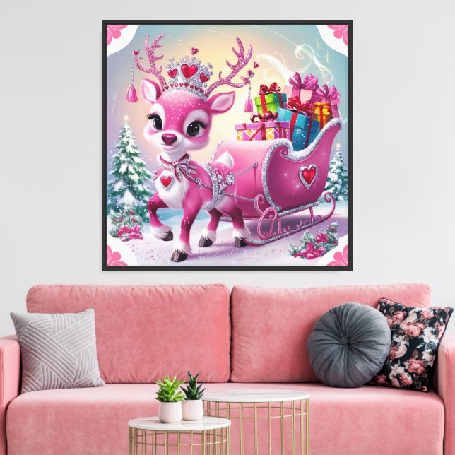  Enchanting Pink Reindeer with Jewel Adorned Crown Canvas Print (Insitu(LivingRoom))