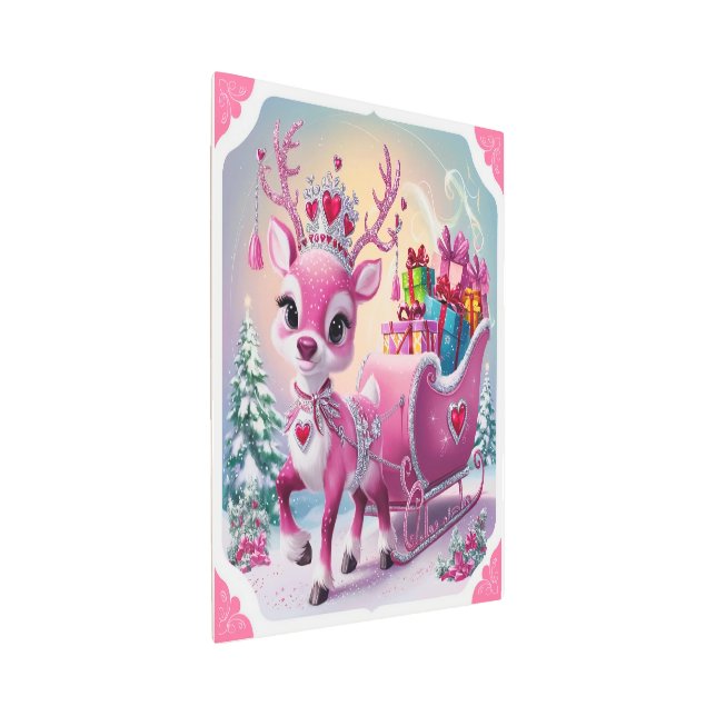  Enchanting Pink Reindeer with Jewel Adorned Crown Metal Print (3/4)