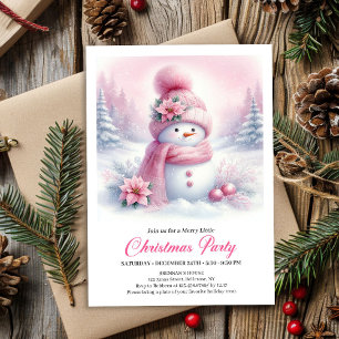 Enchanting Pink Snowman Kids Christmas Invitation