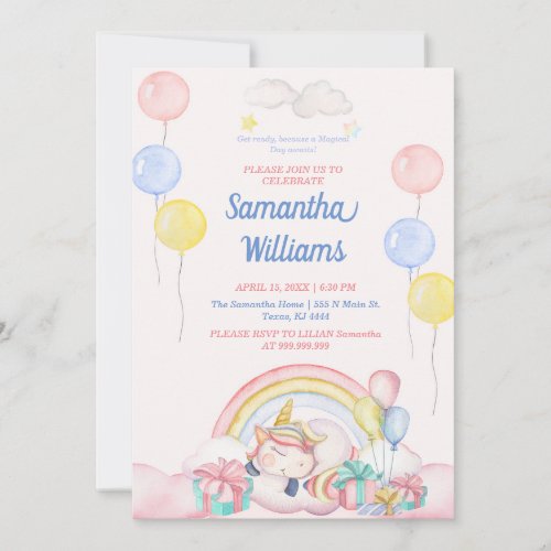 Enchanting Pink Unicorn Birthday Invitation