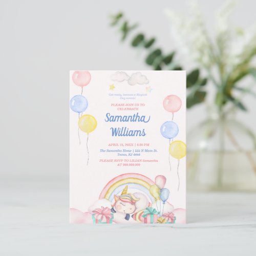 Enchanting Pink Unicorn Birthday Invitation Postcard