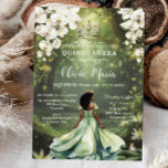 Enchanting Princess & Frog Green Dress Quinceañera Invitation<br><div class="desc">Personalize this enchanting Quinceañera / Sweet 16 birthday invitation easily and quickly. Simply click the Edit Using Design Tools button to further edit the text, change font styles and font colors. Featuring a girl dressed in a green dress, a frog prince, beautiful trailing white floral and an enchanted forest and...</div>