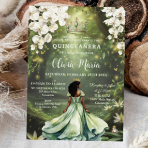 Enchanting Princess & Frog Green Dress Quinceañera Invitation