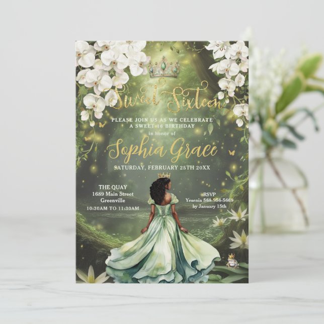 Enchanting Princess & Frog Green Dress Sweet 16 Invitation | Zazzle