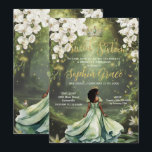 Enchanting Princess & Frog Green Dress Sweet 16 Invitation<br><div class="desc">Personalize this enchanting Sweet 16 birthday invitation easily and quickly. Simply click the Edit Using Design Tools button to further edit the text, change font styles and font colors. Featuring a girl dressed in a green dress, a frog prince, beautiful trailing white floral and an enchanted forest and pond background....</div>