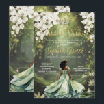 Enchanting Princess & Frog Green Dress Sweet 16 Invitation<br><div class="desc">Personalize this enchanting Sweet 16 birthday invitation easily and quickly. Simply click the Edit Using Design Tools button to further edit the text, change font styles and font colors. Featuring a girl dressed in a green dress, a frog prince, beautiful trailing white floral and an enchanted forest and pond background....</div>