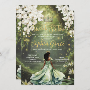 Enchanting Princess & Frog Green Dress Sweet 16 Invitation