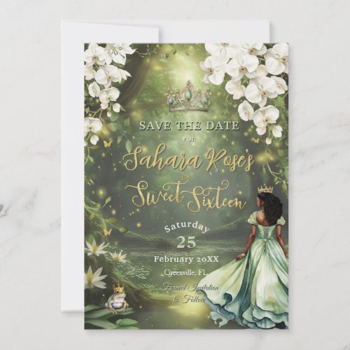 Enchanting Princess &amp; Frog Green Dress Sweet 16 Save The Date