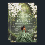 Enchanting Princess & Frog Green Gown Quinceañera Invitation<br><div class="desc">Personalize this enchanting Quinceañera / Sweet 16 birthday invitation easily and quickly. Simply click the Edit Using Design Tools button to further edit the text, change font styles and font colors. Featuring a girl dressed in a green dress, a frog prince, beautiful trailing white floral and an enchanted forest and...</div>