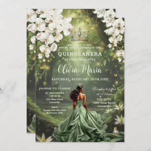Enchanting Princess & Frog Green Gown Quinceañera Invitation