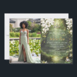 Enchanting Princess & Frog Green Quinceañera Photo Invitation<br><div class="desc">Personalize this enchanting Quinceañera / Sweet 16 birthday photo invitation easily and quickly. Simply click the Edit Using Design Tools button to further edit the text, change font styles and font colors. Featuring a girl dressed in a green dress, a frog prince, beautiful trailing white floral and an enchanted forest...</div>
