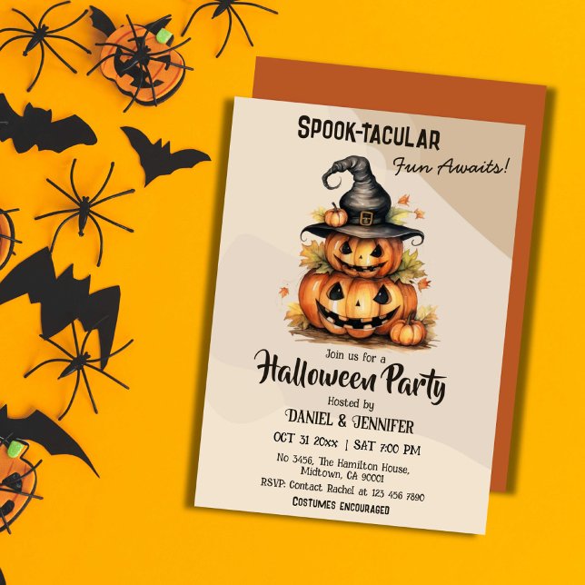 Enchanting Pumpkin Witch Hat cute Halloween  Invitation (Front/Back )