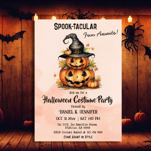 Enchanting Pumpkin Witch Hat cute Halloween party Invitation