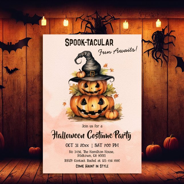 Enchanting Pumpkin Witch Hat cute Halloween party Invitation (Creator Uploaded)