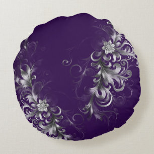 Enchanting Purple and Silver Accents  Round Pillow