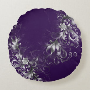 Enchanting Purple and Silver Accents Round Pillow