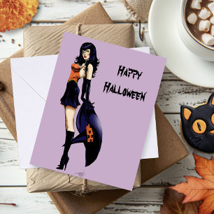 Enchanting Purple Retro Fantasy Witch Card