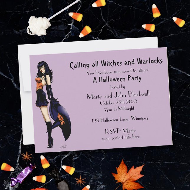 Enchanting Purple Retro Fantasy Witch Invitation (Creator Uploaded)